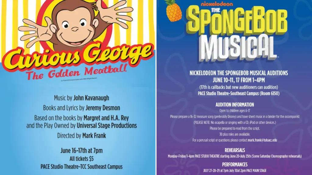 TCC Children’s Summer Theatre Presents Auditions for The SpongeBob Musical & Theatre Camp 2023 for Curious George And The Golden Meatball